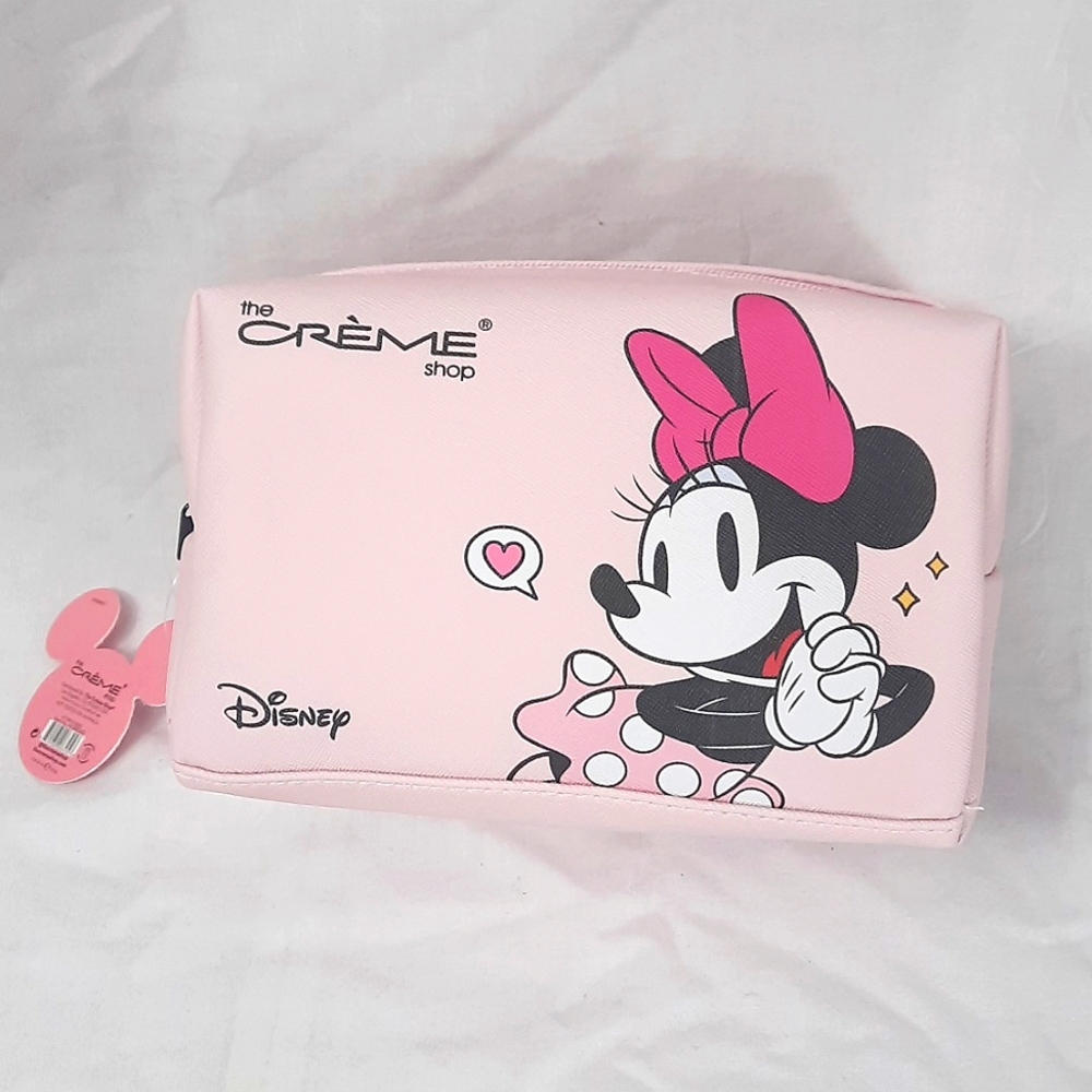 The Creme Shop Disney Minnie Mickey Mouse Makeup Travel Bag Pink Zip Up Storage